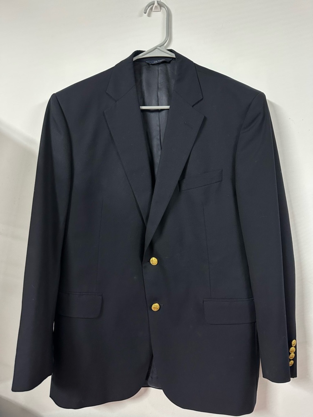 Brooks Brothers 1818 Loro Piana Blazer Wool Gold Button Blue 43R Made In Canada